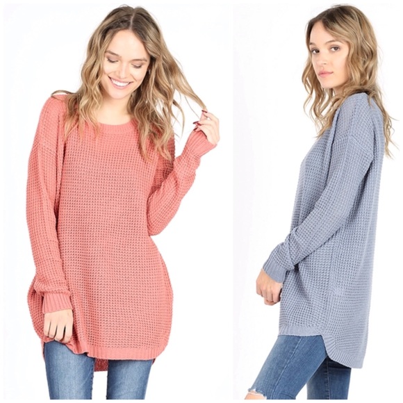 Burgundy Waffle Knit Round Neck Sweater - Picture 3 of 7